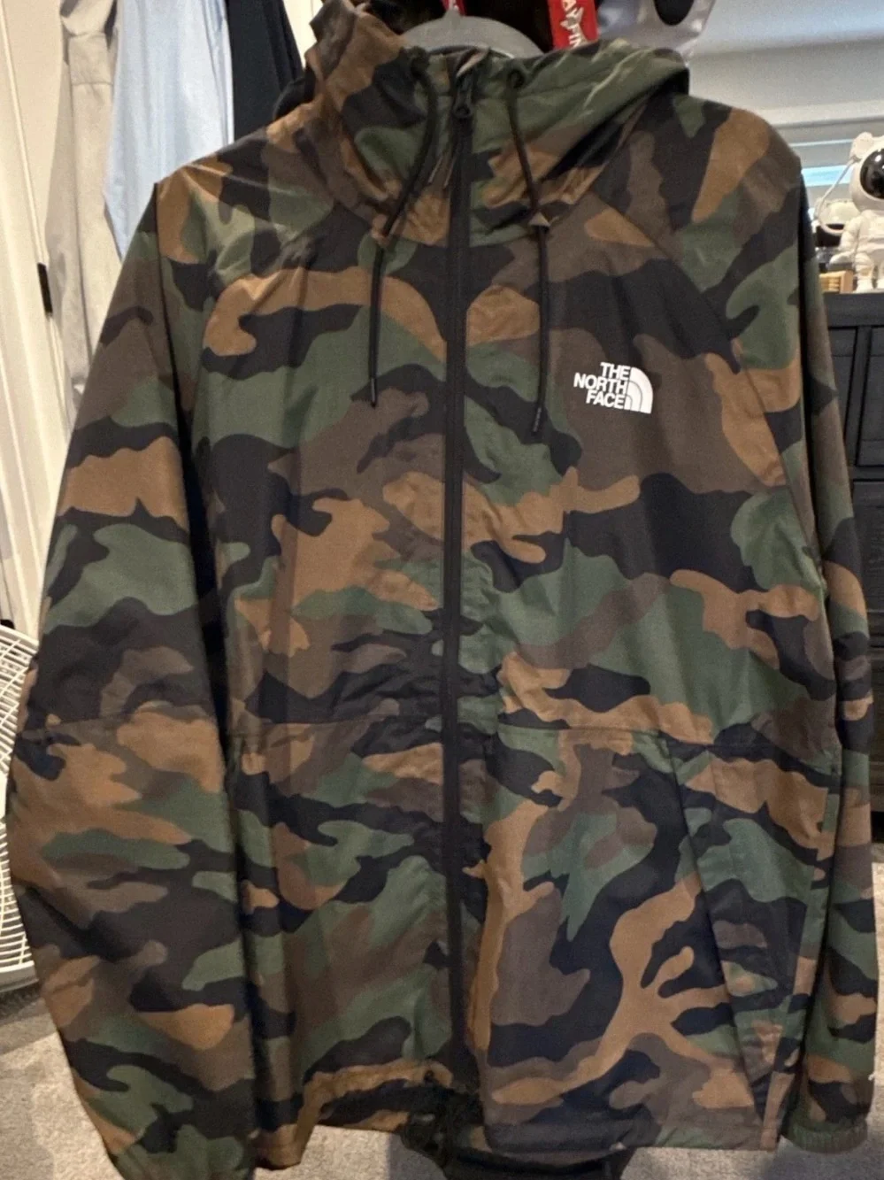 The North Face camouflage raincoat